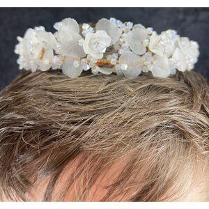 Elen Henderson Gold Frosted Leaves Flowers Swarovski CrystalBridal Headpiece NEW